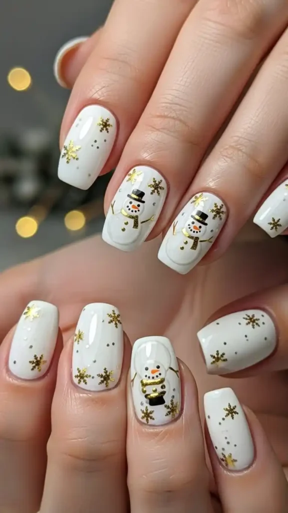 gold-snowman-nails