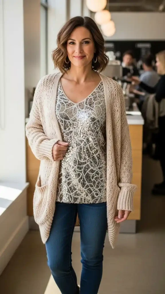 sequin-top-with-cardigan