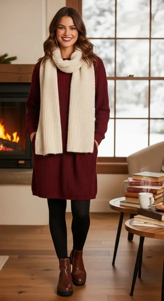 burgundy-ribbed-sweater-dress