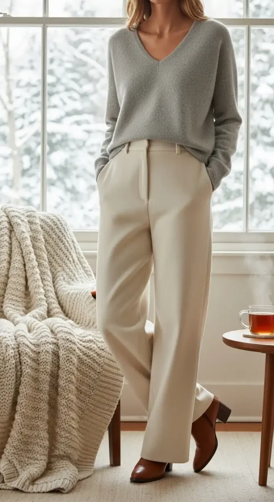 light-gray-cashmere-V-neck-sweater