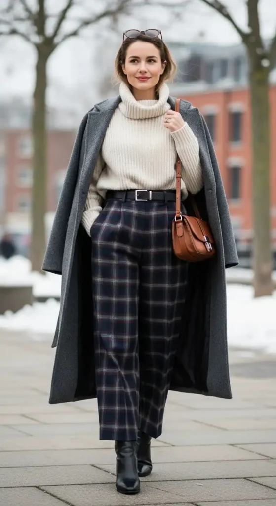 turtleneck-plaid-trousers