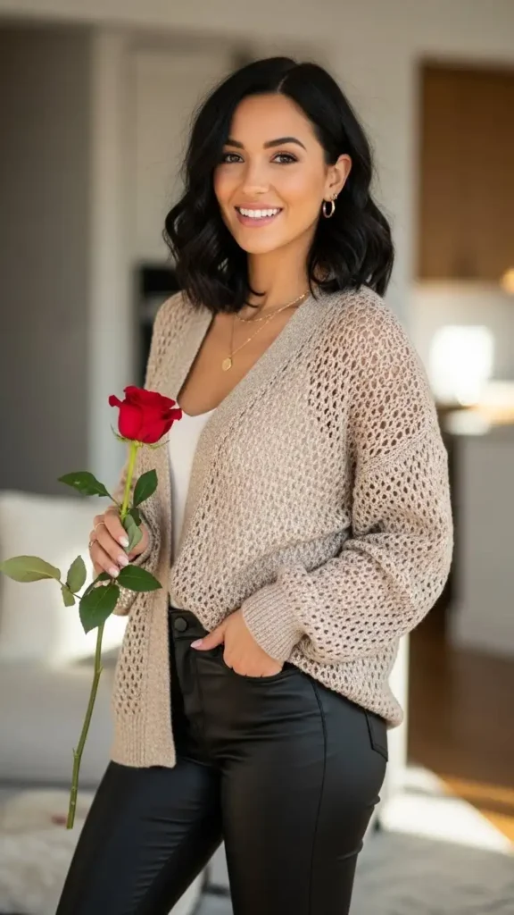 beige-cardigan-with-skinny-leather-pants