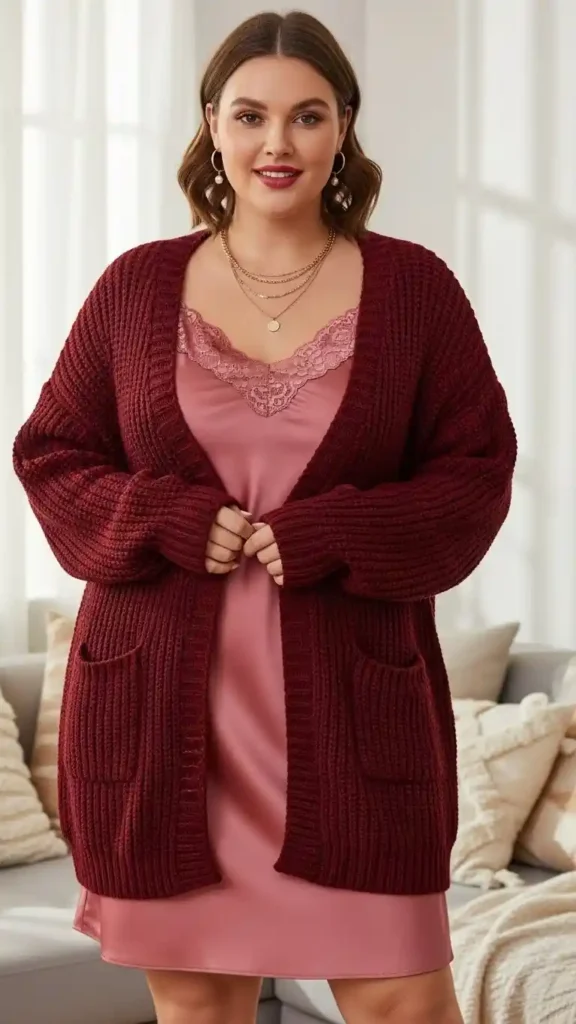 burgundy-cardigan-with-slip-dress