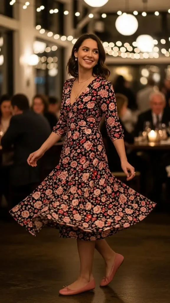 floral-midi-dress-with-ballet-flats.