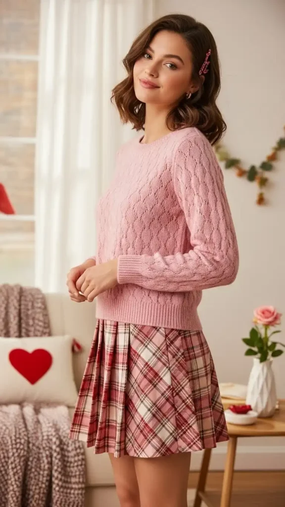 pink-knit-top-with-plaid-skirt