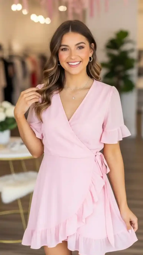 pink-wrap-dress-with-ruffles
