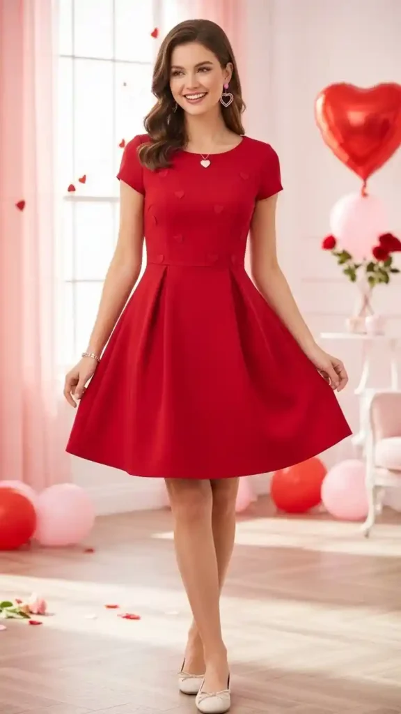 red-fit-and-flare-dress-with-heart-details
