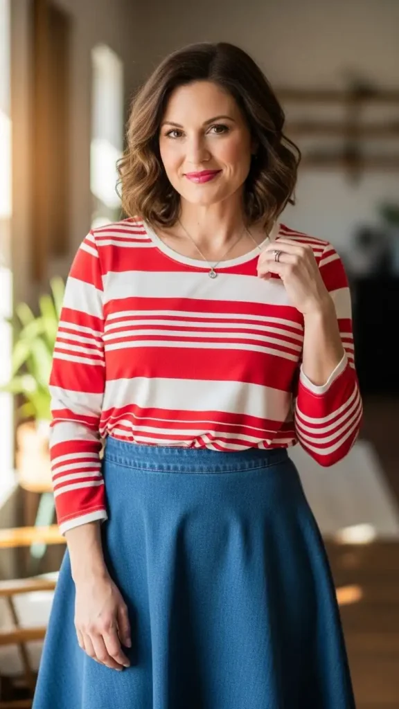 striped-long-sleeve-top-with-a-line-skirt