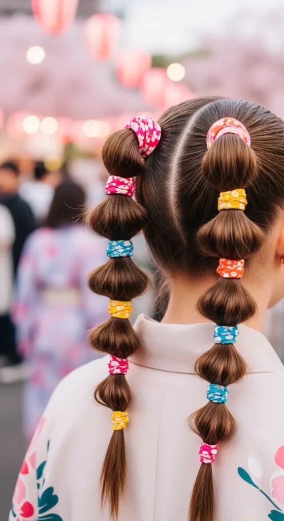 bubble-ponytails-with-colorful-bands