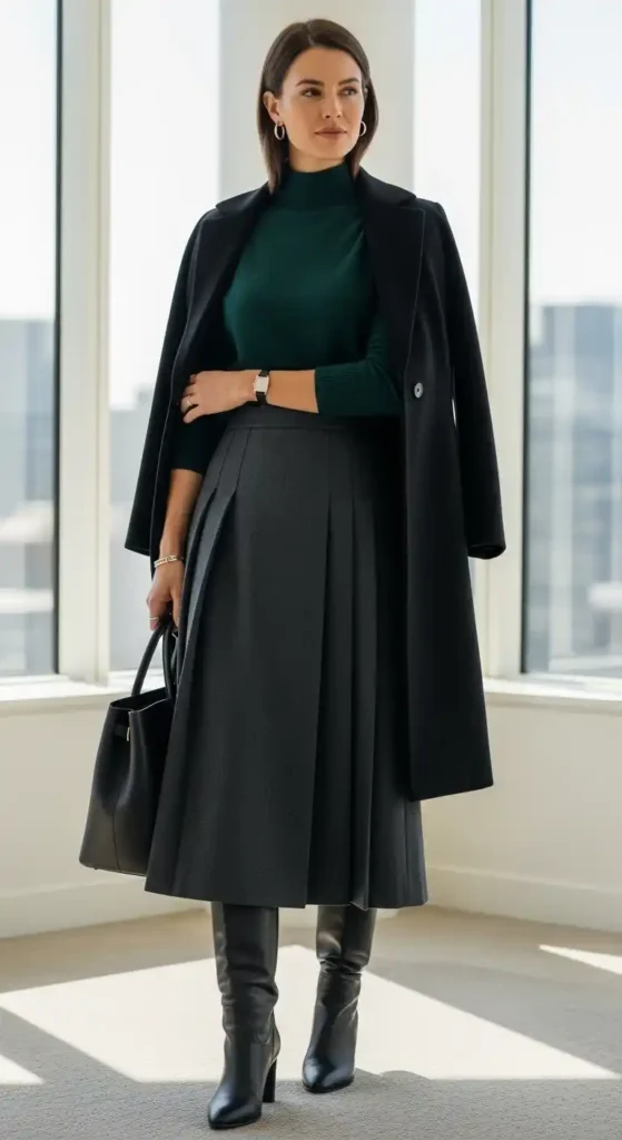 pleated-midi-skirt-with-a-fitted-sweater