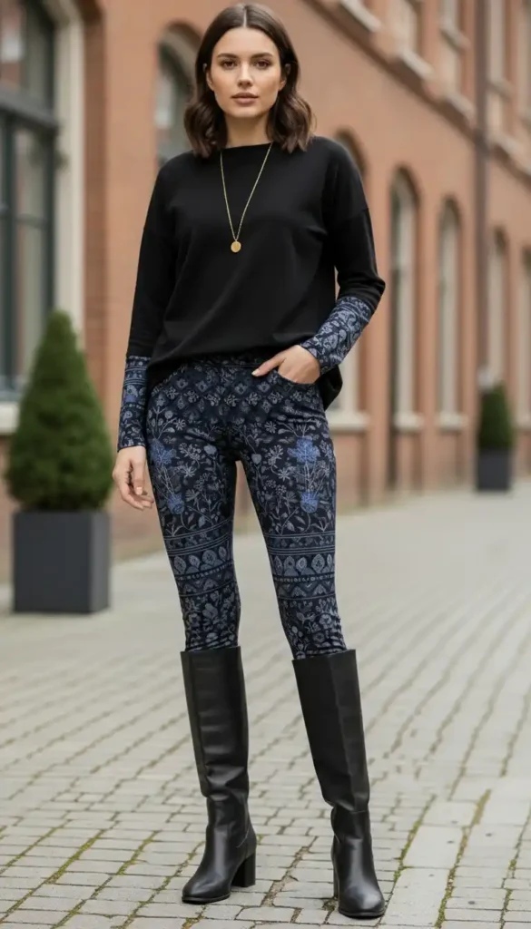 printed-leggings-solid-boots