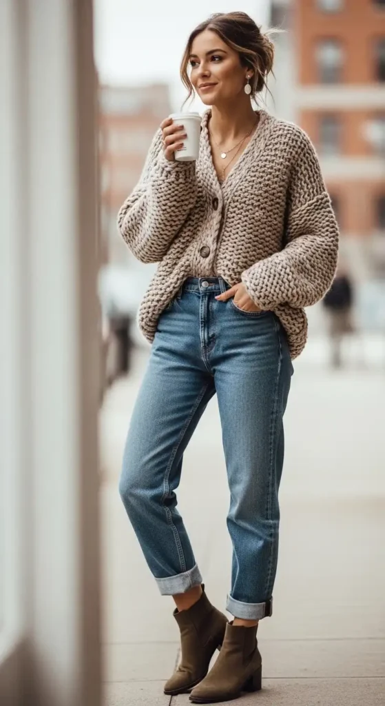 chunky-cardigan-with-high-waist-jeans