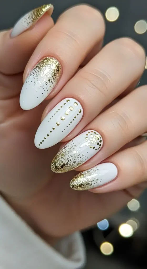 elegant-white-and-gold-glitter-nail