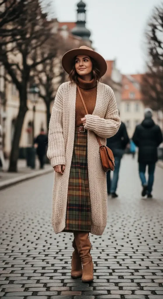long-cardigan-with-midi-skirt
