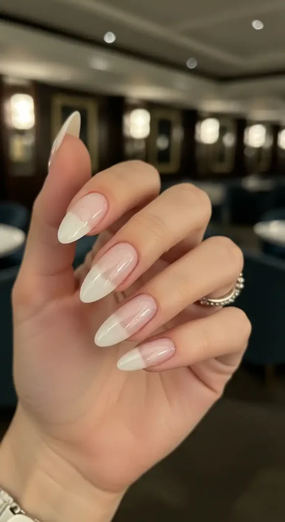 milky-white-almond-nails