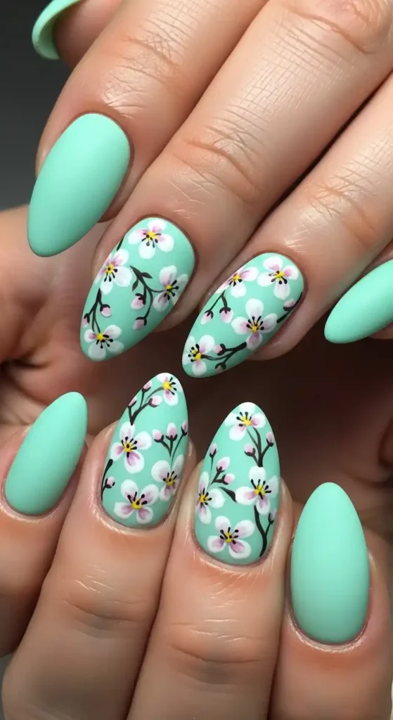 mint-green-floral-accent-nails