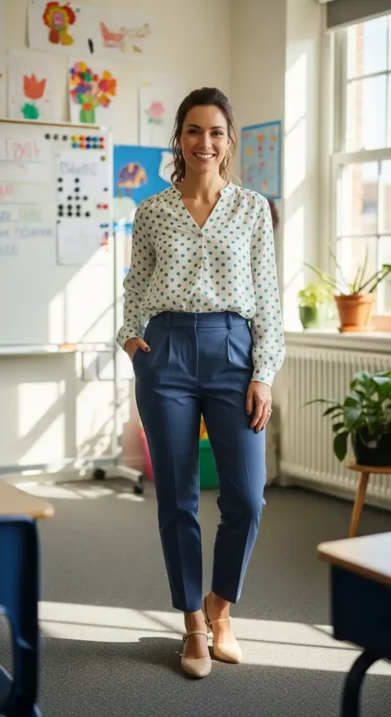 polka-dot-blouse-with-tailored-pants