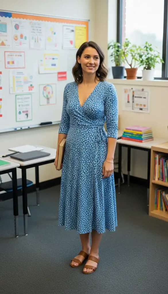 wrap-dress-with-simple-earrings