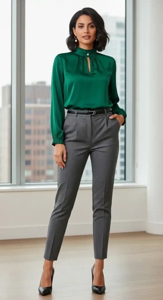 high-neck-blouse-with-slim-pants