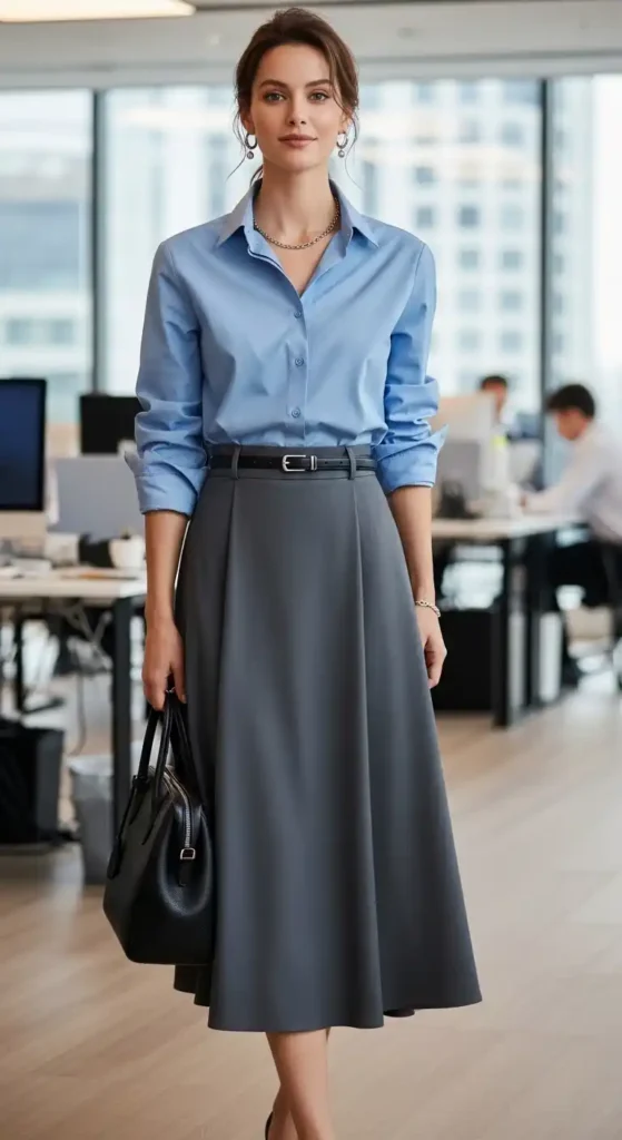 midi-skirt-with-button-up-shirt