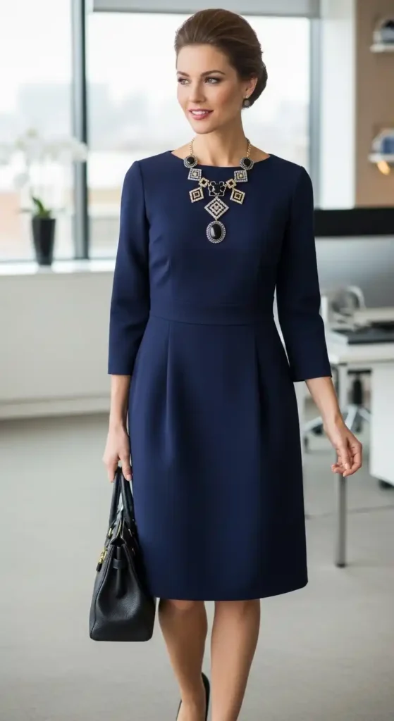 shift-dress-with-statement-necklace