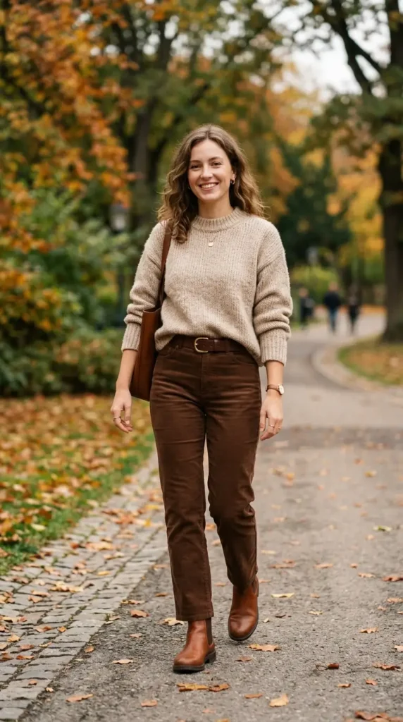 beige-knit-sweater-with-straight-brown-trousers