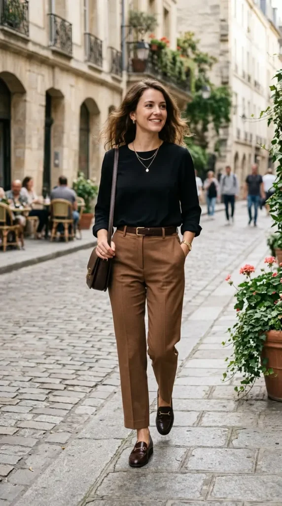 black-shirt-with-brown-tailored-trousers