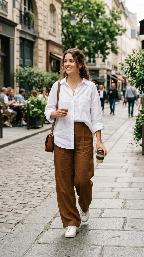 white-oversized-shirt-with-brown-wide-leg-pants