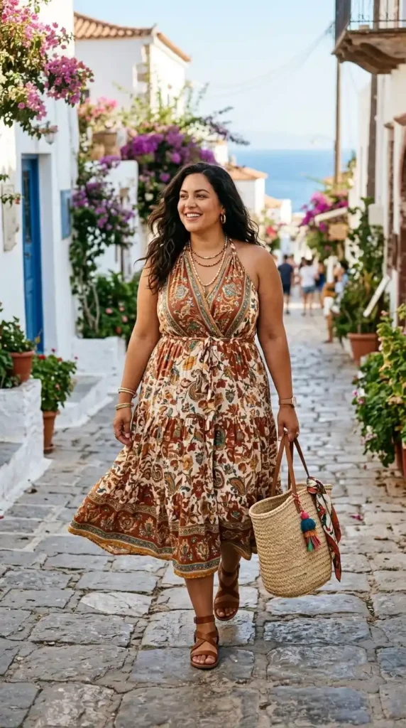boho-halter-dress-with-straw-bag
