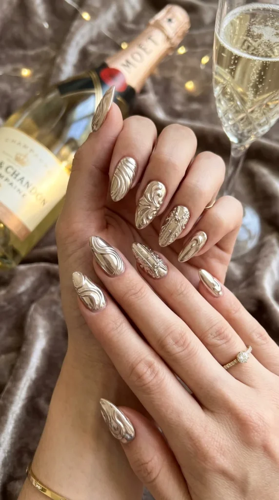 champagne-chrome-shine-nails