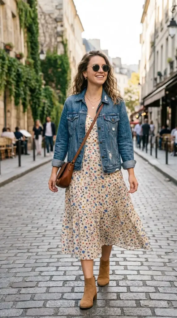 denim-jacket-over-a-floral-dress