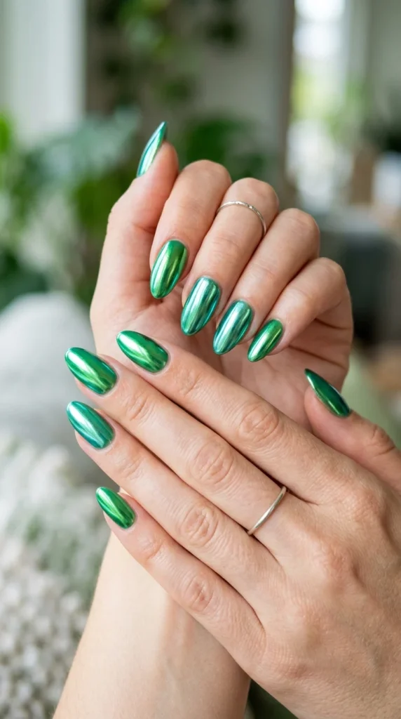 green-chrome-nails