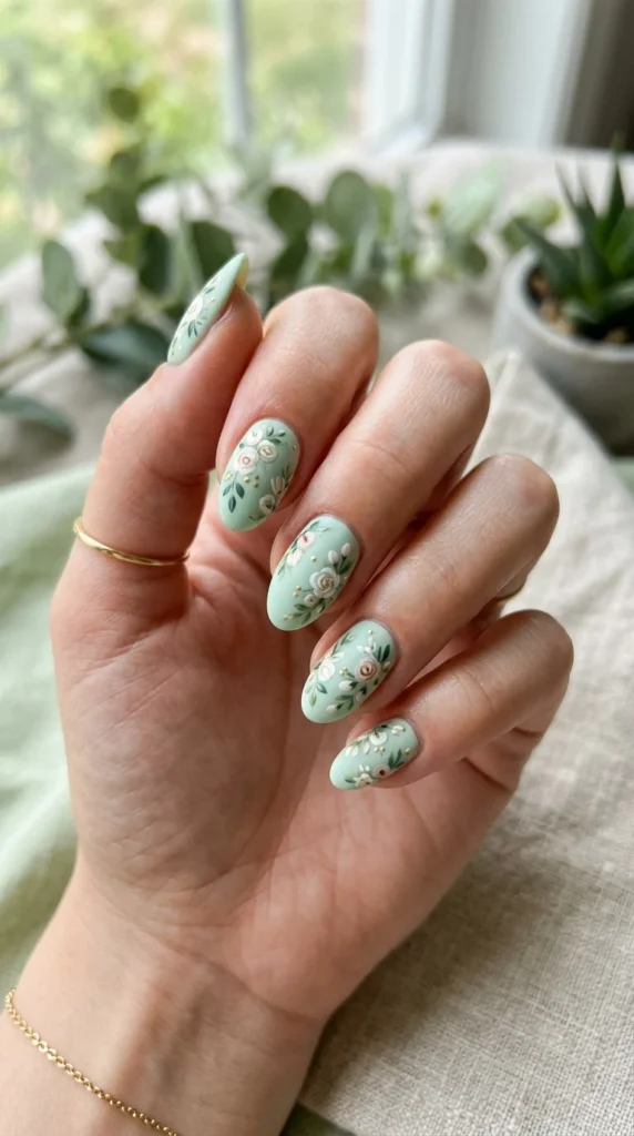 pastel-green-floral-nails