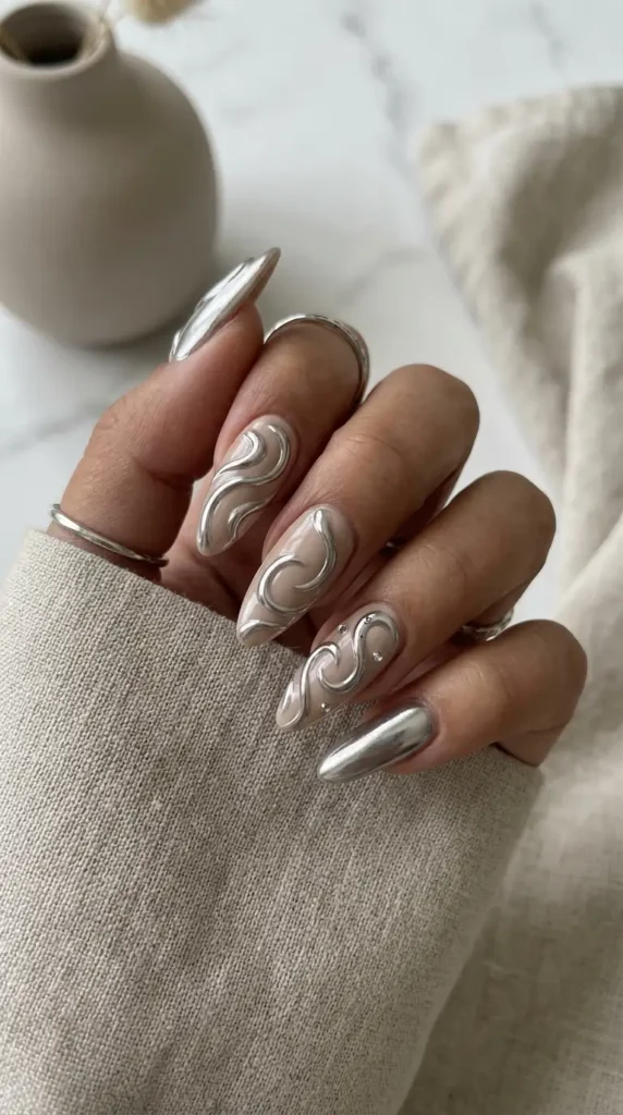 soft-beige-swirl-chrome-nails