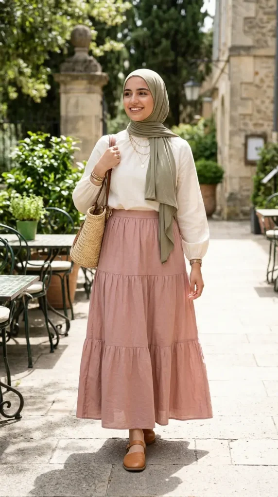 tiered-skirt-with-tucked-blouse